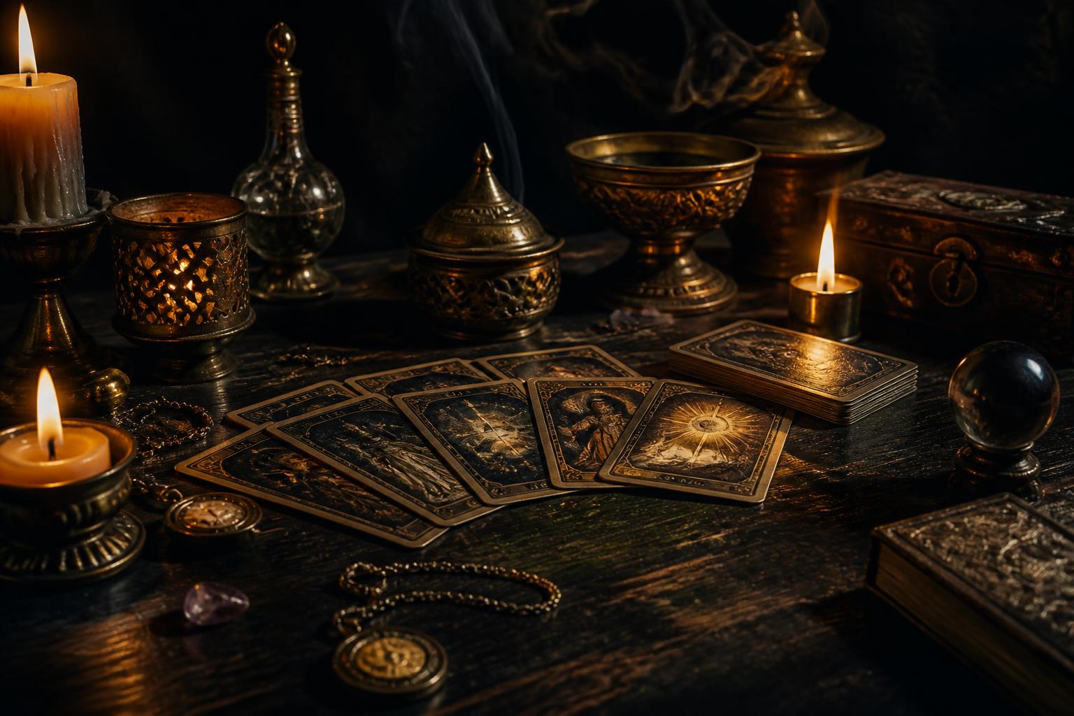 Mesa de orientación espiritual con velas